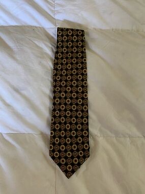 Valentino Black Tie with Gold Medallion Motif